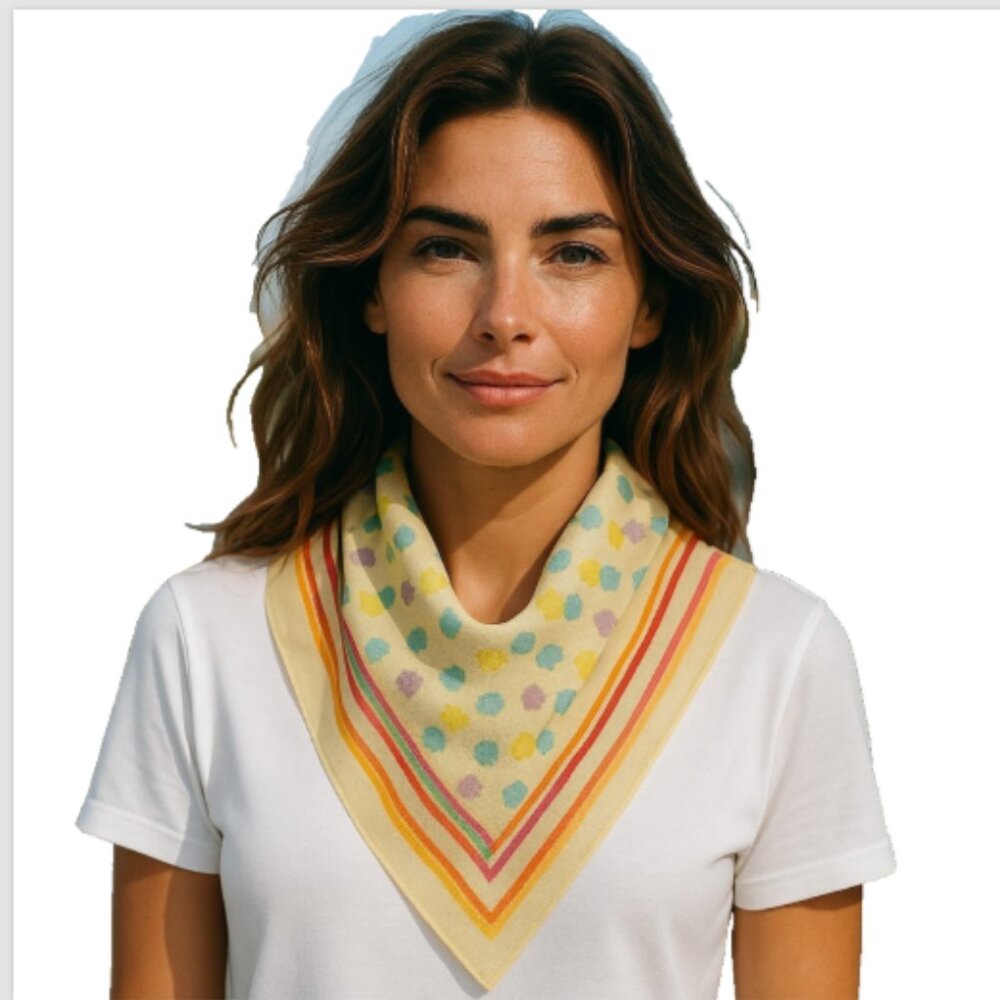Women's Square Scarf 25"x25" Tulip Floral Spring Print Stripe Edge Delicate EUC